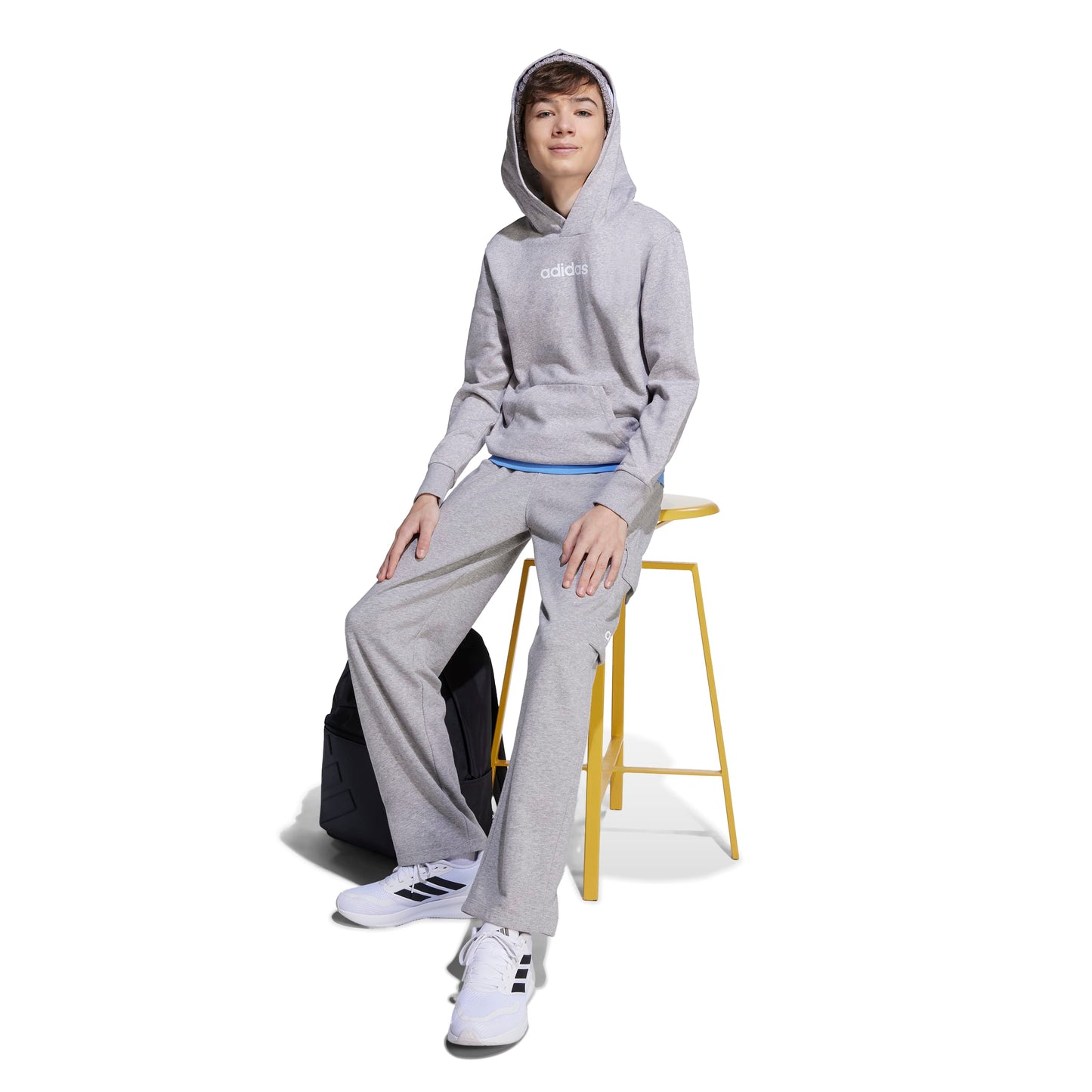 ADIDAS FLEECE HOODIE MGREYH/WHITE