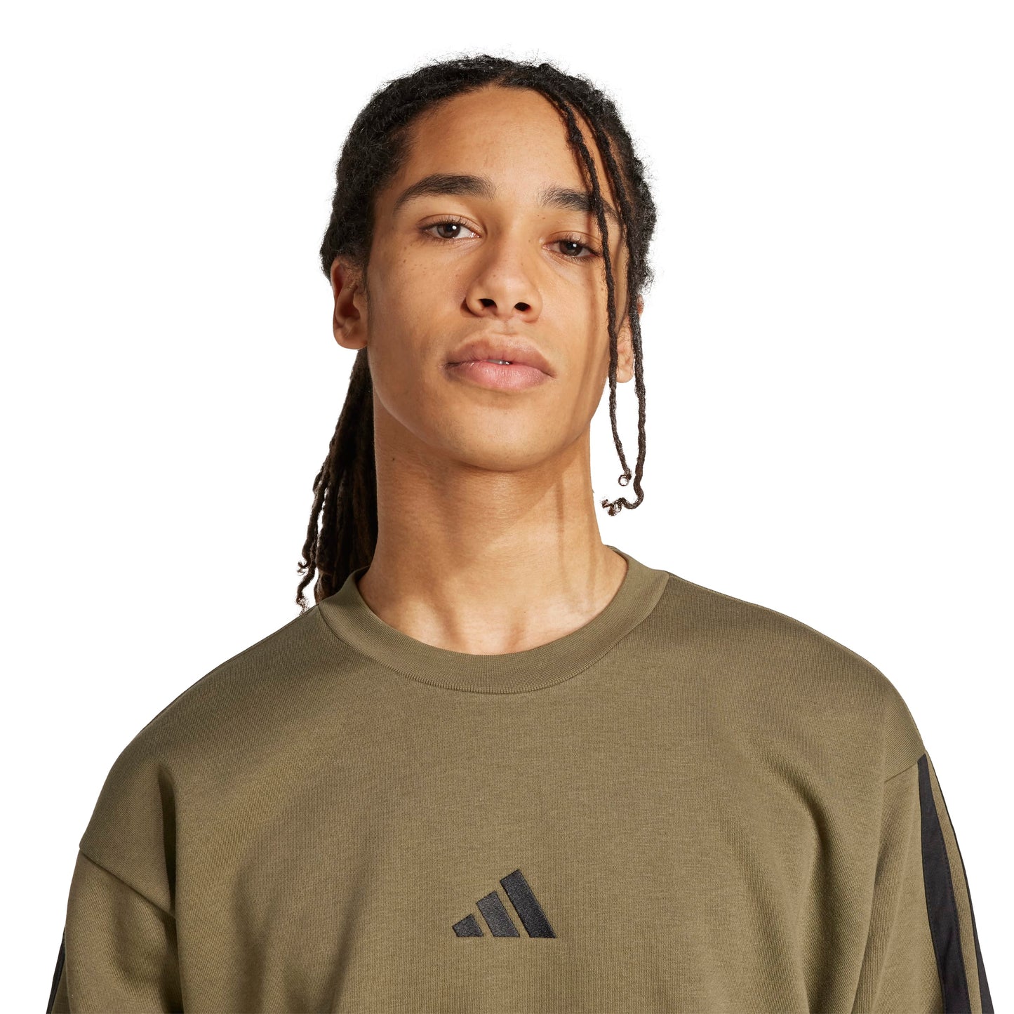 ADIDAS THREE STRIPES FLEECE SWEATSHIRT OLI/BLK