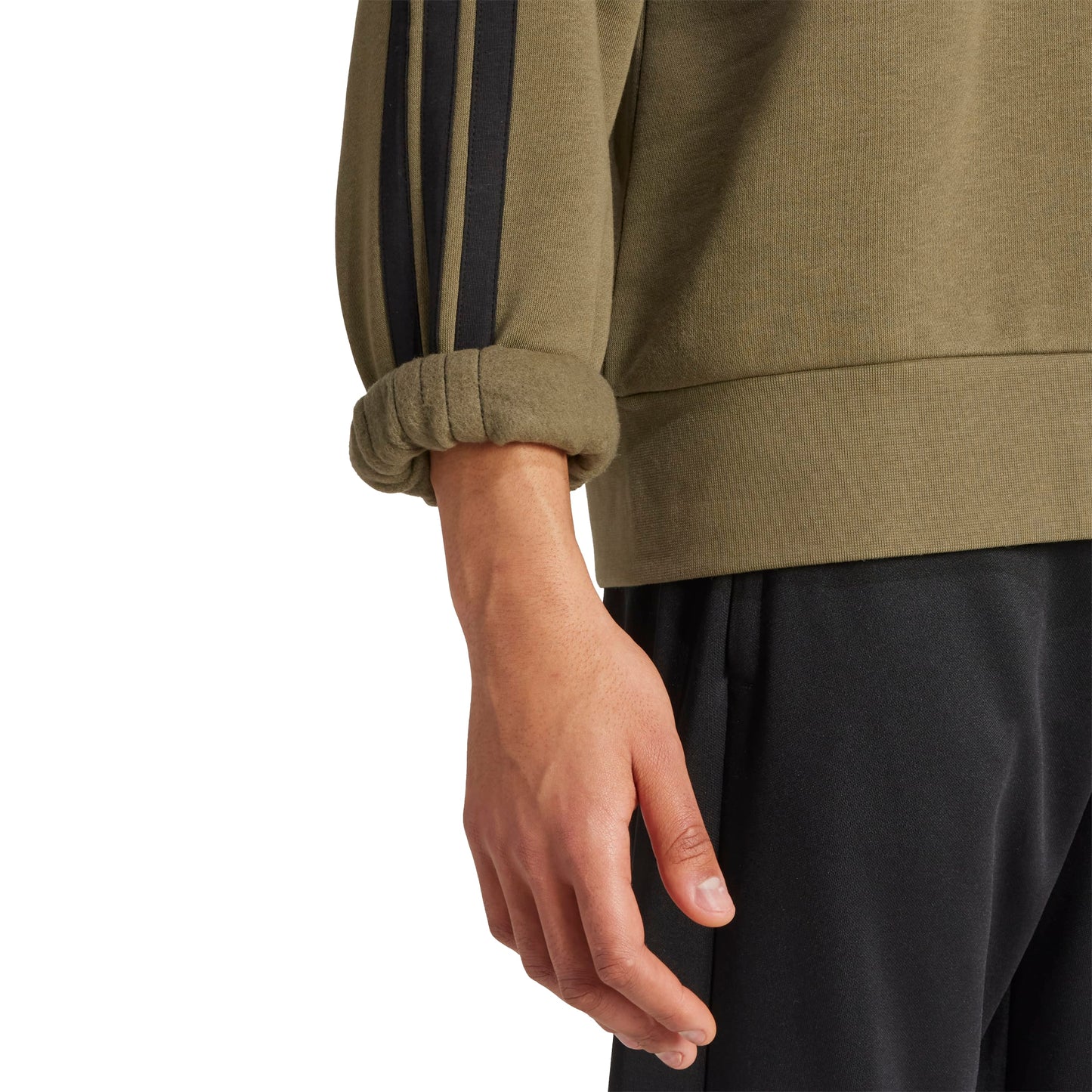 ADIDAS THREE STRIPES FLEECE SWEATSHIRT OLI/BLK
