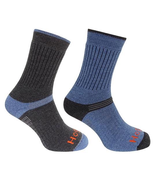 HOGGS OF FIFE 1905 TECH-ACTIVE SOCK CHARCOAL/DENIM TWIN PACK