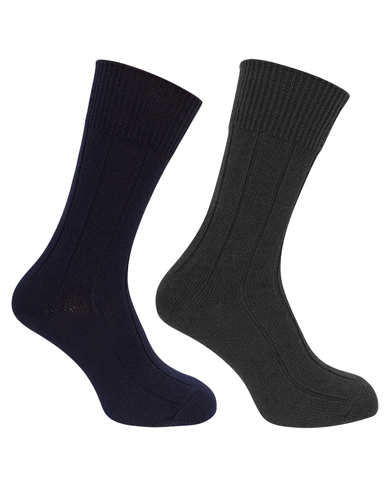 HOGGS OF FIFEE 1906 BROGUE MERINO SOCK NAVY/GREY